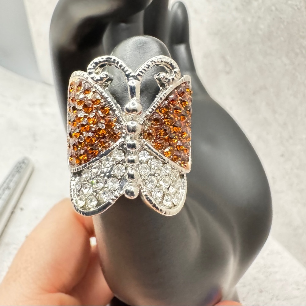 Butterfly Statement Ring Silver Tone Multi Stone … - image 4
